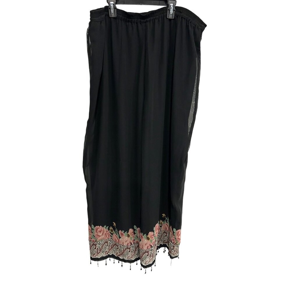 Vintage The Paragon Embroidered Floral Hem Womens Pants 2X Black